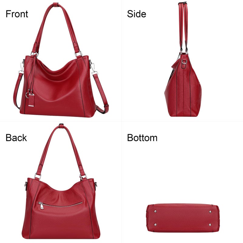 Over Earth Genuine Leather Purses for Women Large Hobo Bags Lady Shoulder Handbags with Detachable Strap (O103E Red Wine) - Image 3